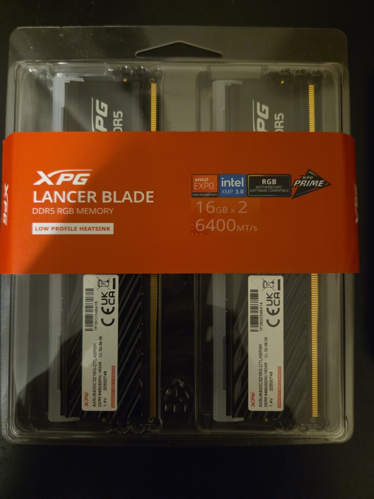 BRAND NEW| XPG Lancer Blade RBG DDR5 6400MHz CL32 32GB (2x16GB) PC5-51200 Black