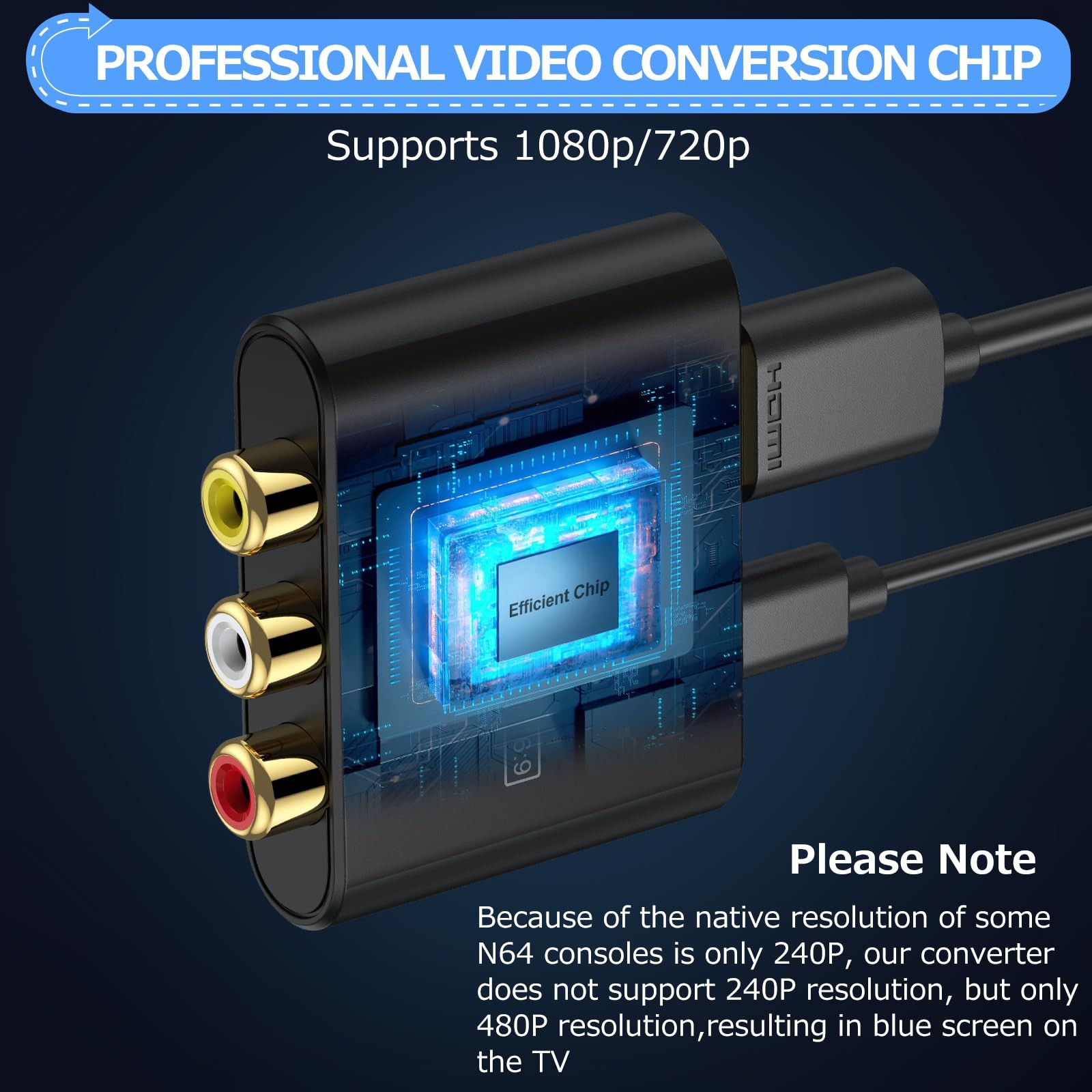 CAMWAY RCA to HDMI Converter – 16:9/4:3 Conversion 1080P AV Black