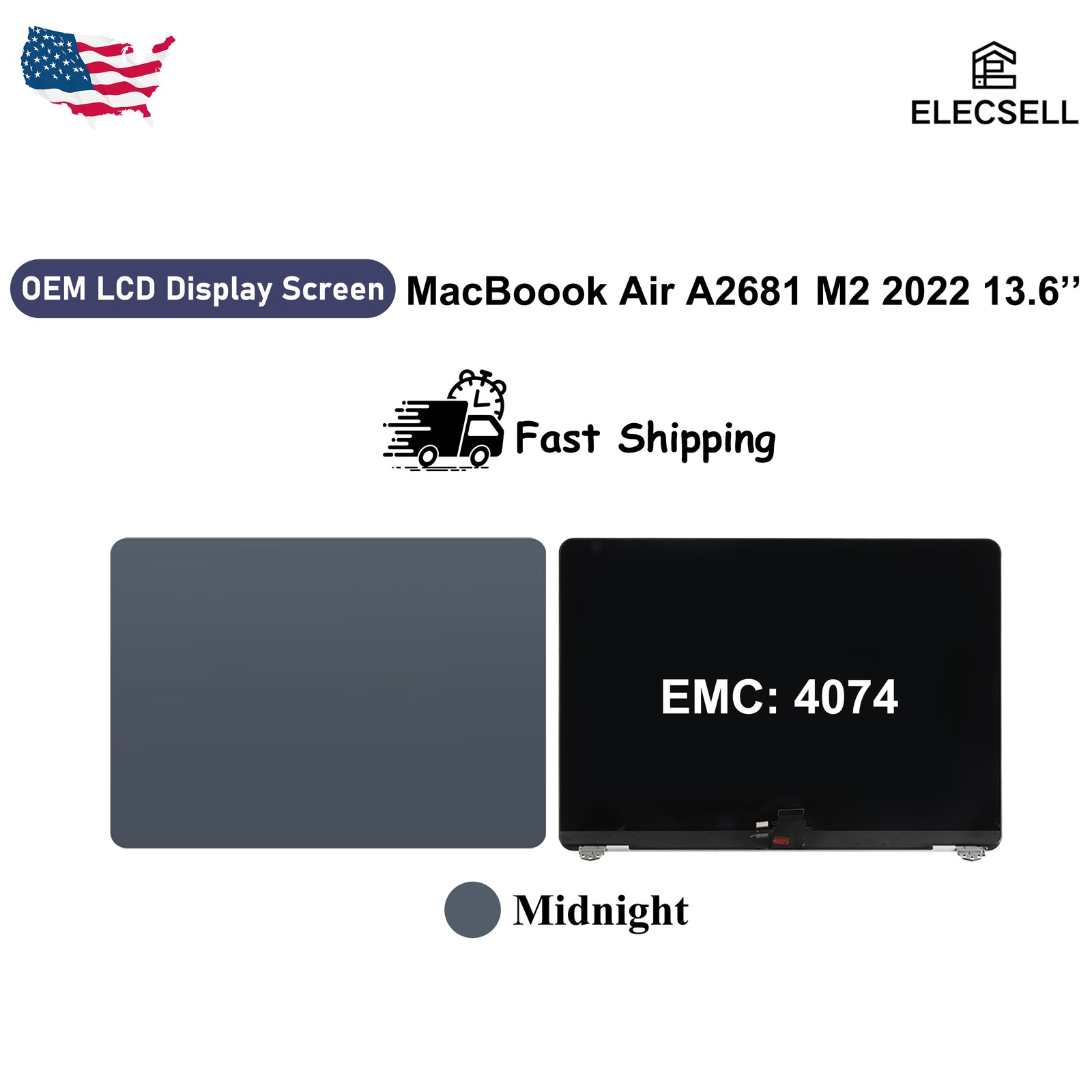 OEM LCD Display Screen For Apple MacBook Air A2681 13.6” M2 2022 Midnight US