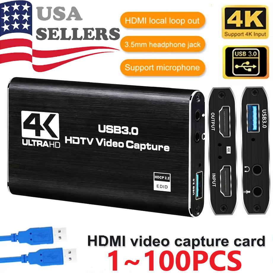 4K Audio Video Capture Card USB 3.0 HDMI Video Capture Device HD Recording Lot