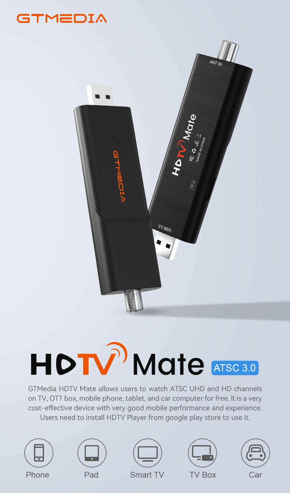 GTmedia HDTV Mate ATSC 3.0 TV Tuner compatible ATSC3.0 Digital Terrestrial DVR