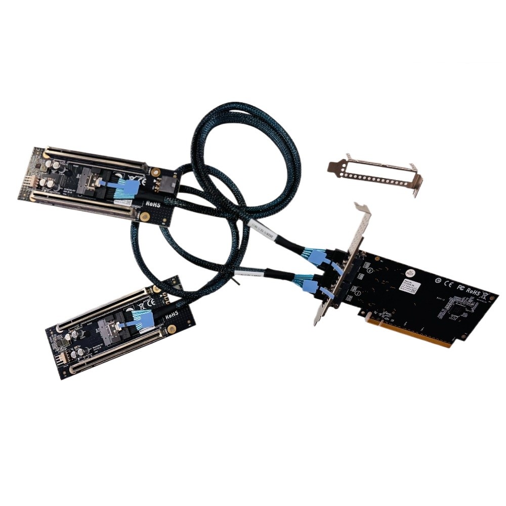 External SFF-8654 SlimSAS To 4Port PCIe X16 X4X4 2*PCIe 4.0 Adapter + 2*Cable