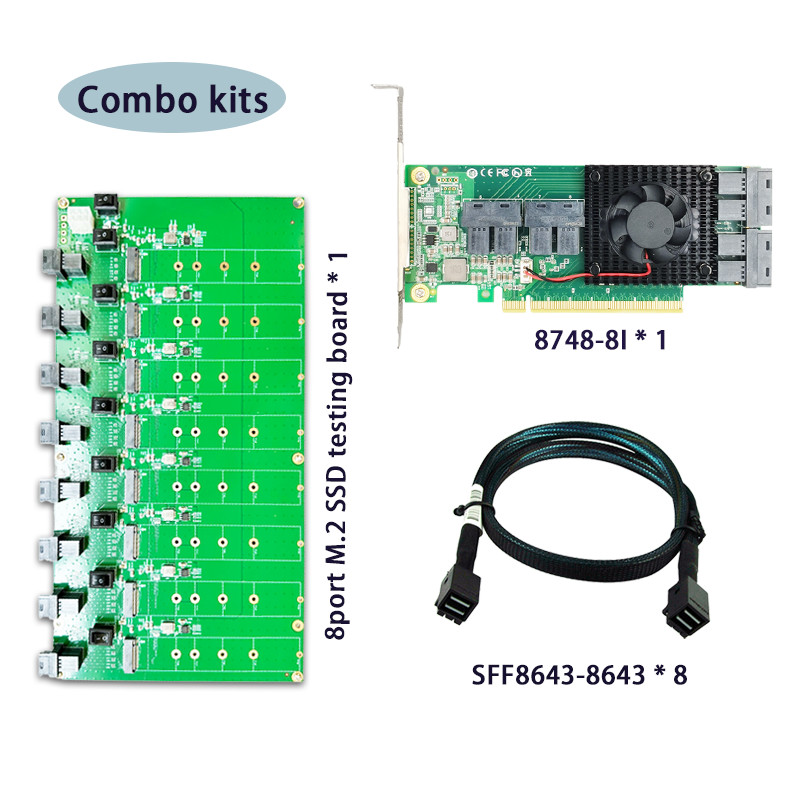 8749-8I PCI Express 3.0 x16 to 8 M.2 NVMe SSD test kit combo