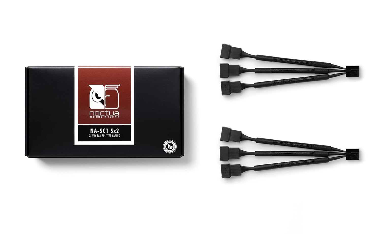 NA-SC1 Sx2, 3-Way Fan Splitter Cables, 4-Pin PWM (2-Pack, 13Cm, Black)