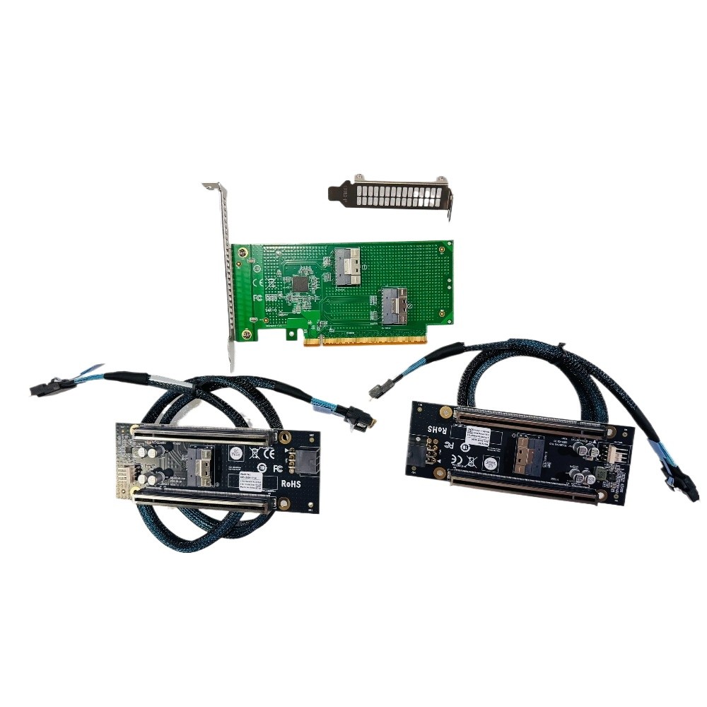 Built-in SFF-8654 SlimSAS To 4Port PCIe X16 X4X4 2*PCIe 4.0 Slot Adapter +Cable