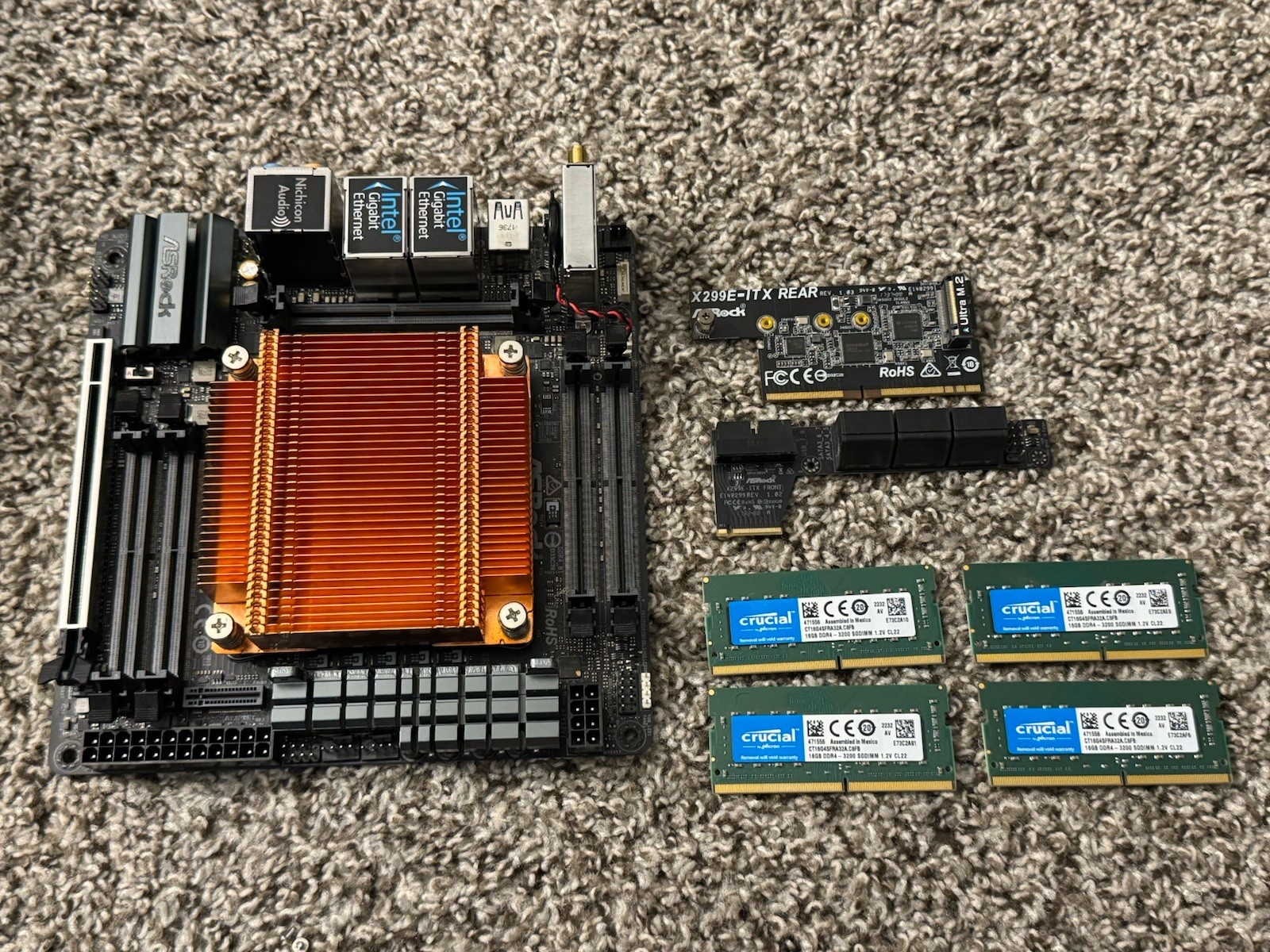 ASRock X299E-ITX/ac Mini-ITX w/ Intel Core i7 7820X, 64GB Crucial Memory, Cooler