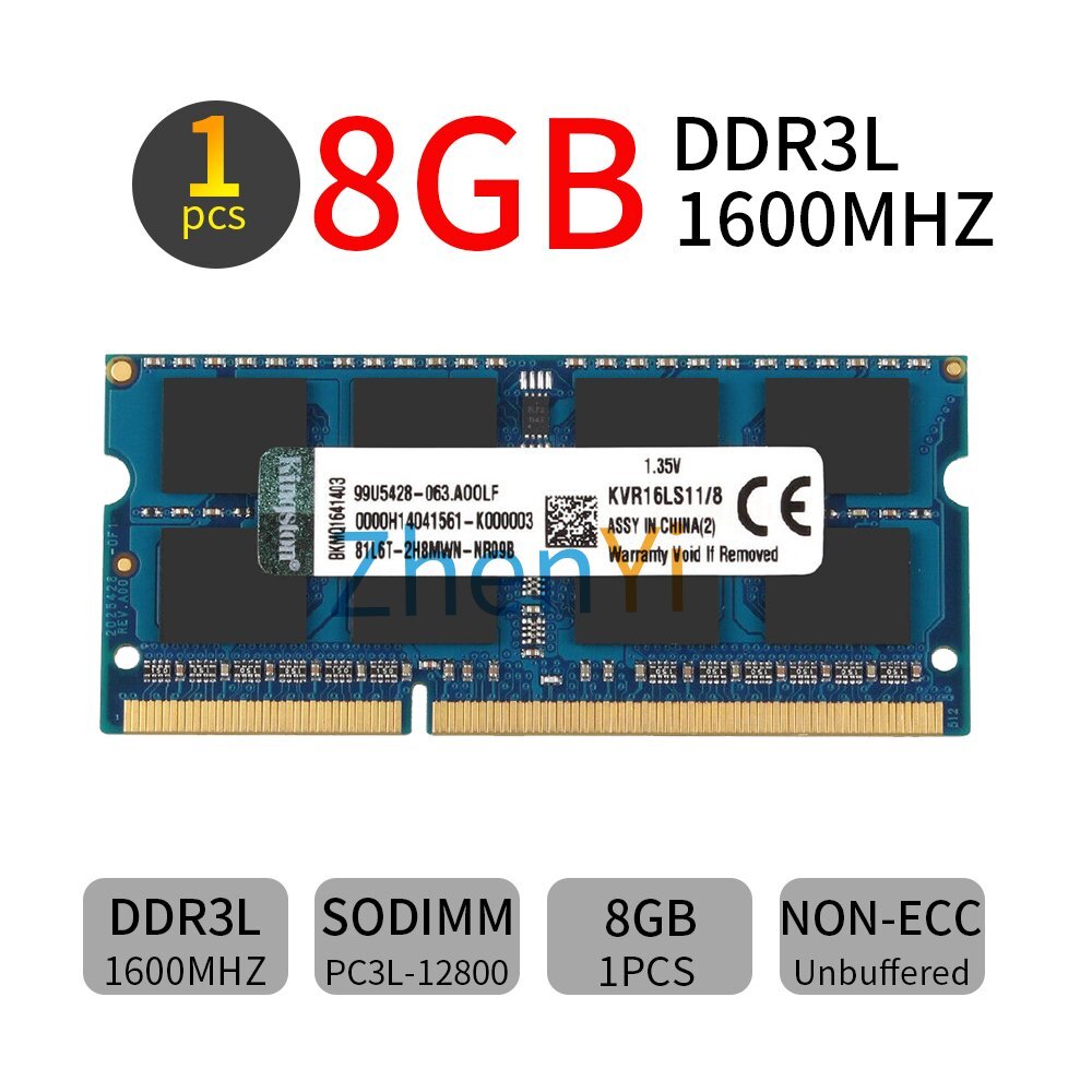 Kingston 8GB DDR3L1600MHz PC3L-12800S 1.35V KVR16LS11/8 Laptop Memory RAM Blue