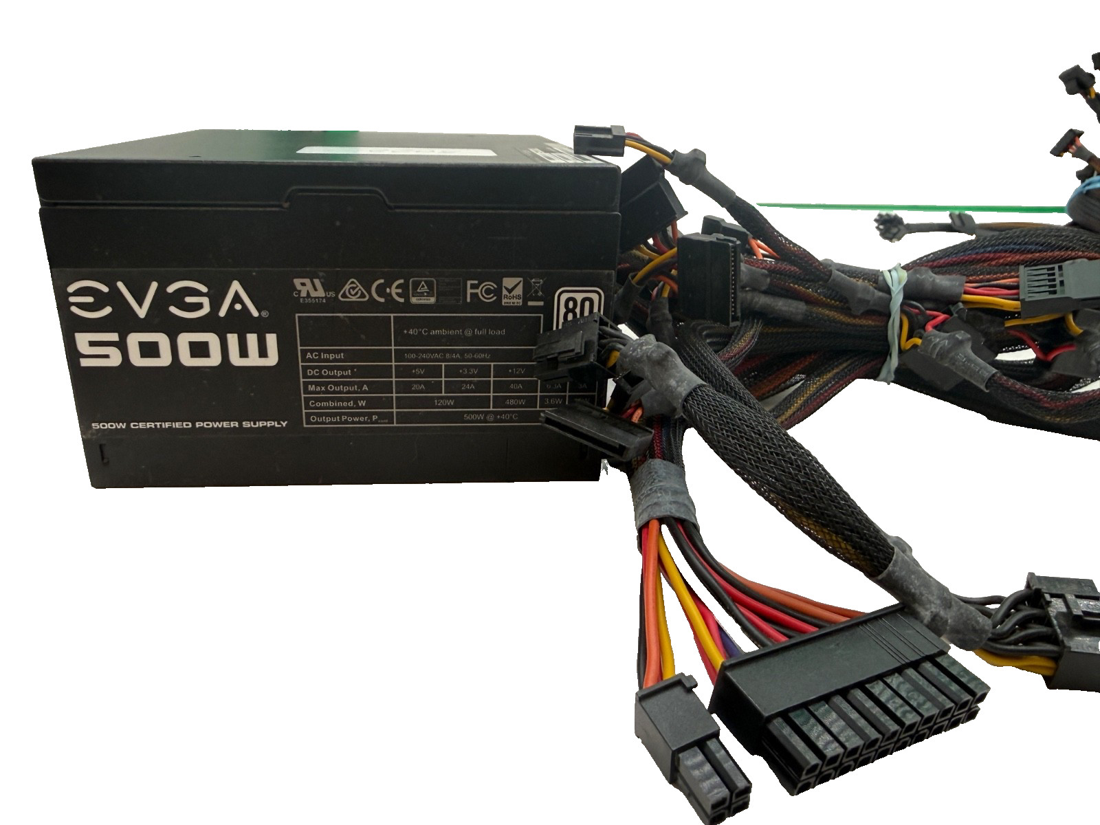 EVGA 500 W1 100-W1-0500 500W Desktop Power Supply With Cables and Power Cord