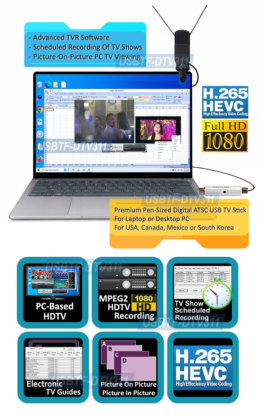 USB-Based Digital ATSC TV DVR For Win 11 Win10 Win8 Win7