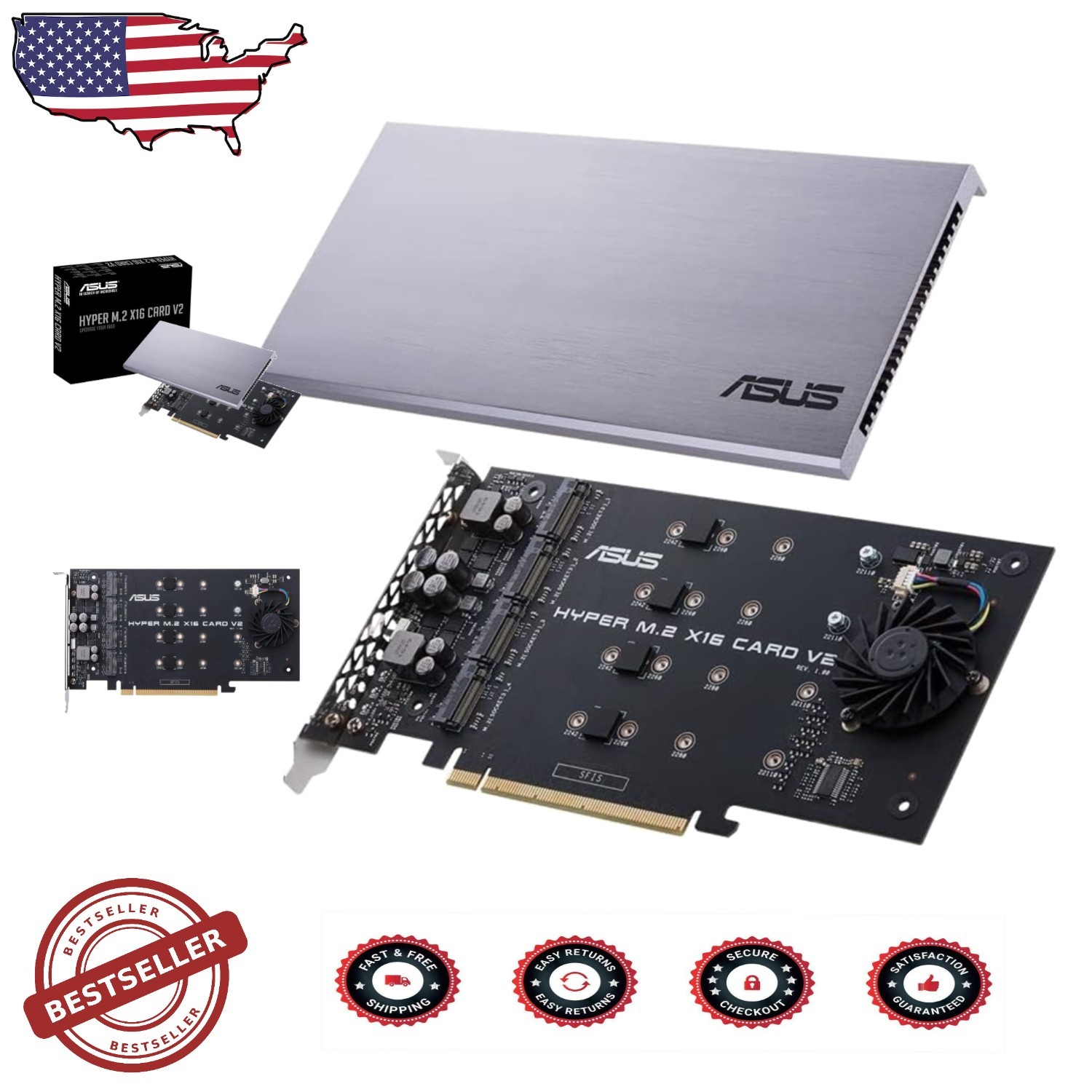 Hyper M.2 PCIe Card V2 – 4x M.2 – Intel VROC – Bootable RAID – Black