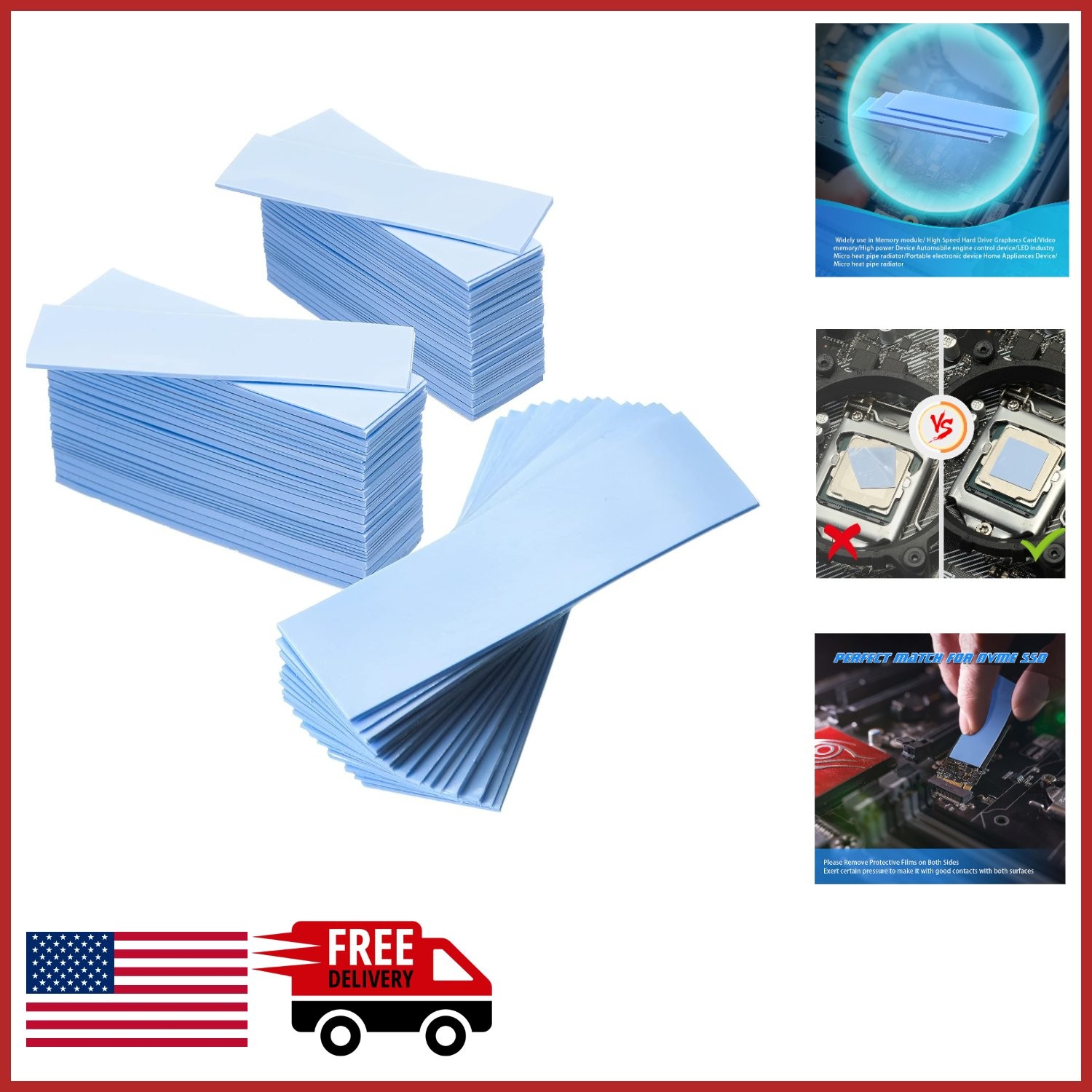 30 Silicone Thermal Pads 2.6×0.8 Inch Reusable for CPU GPU Heat Conduction