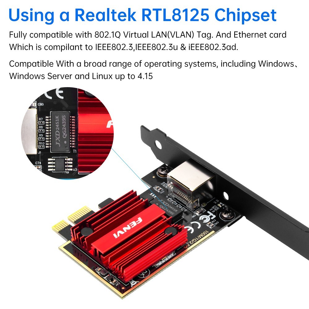 2.5 Gigabit PCI-E Ethernet Card RTL8125 Chip 2500Mbps RJ45 LAN Controller NIC