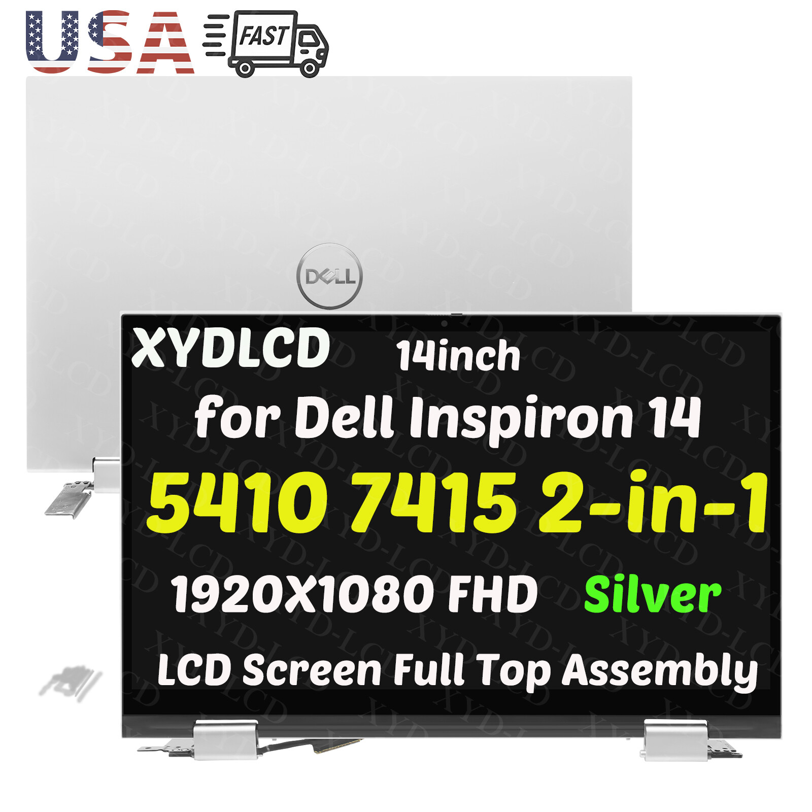 14in Dell Inspiron 5410 2-in-1 LCD FHD Touch Screen Assembly Silver DC1RR KRCDD