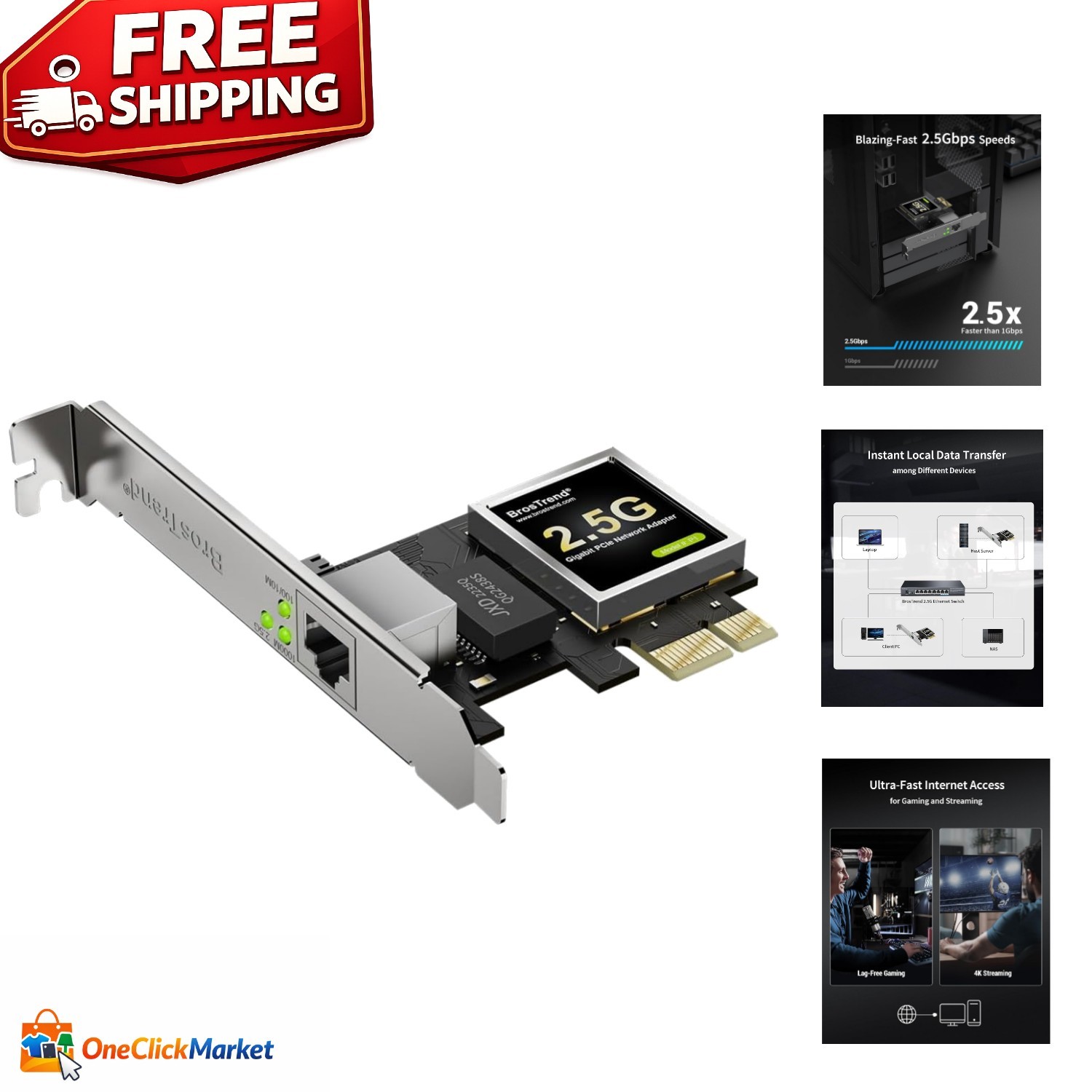 Ultra-Fast 2.5Gbps PCIe Network Adapter – Easy Install, Lifetime Protection